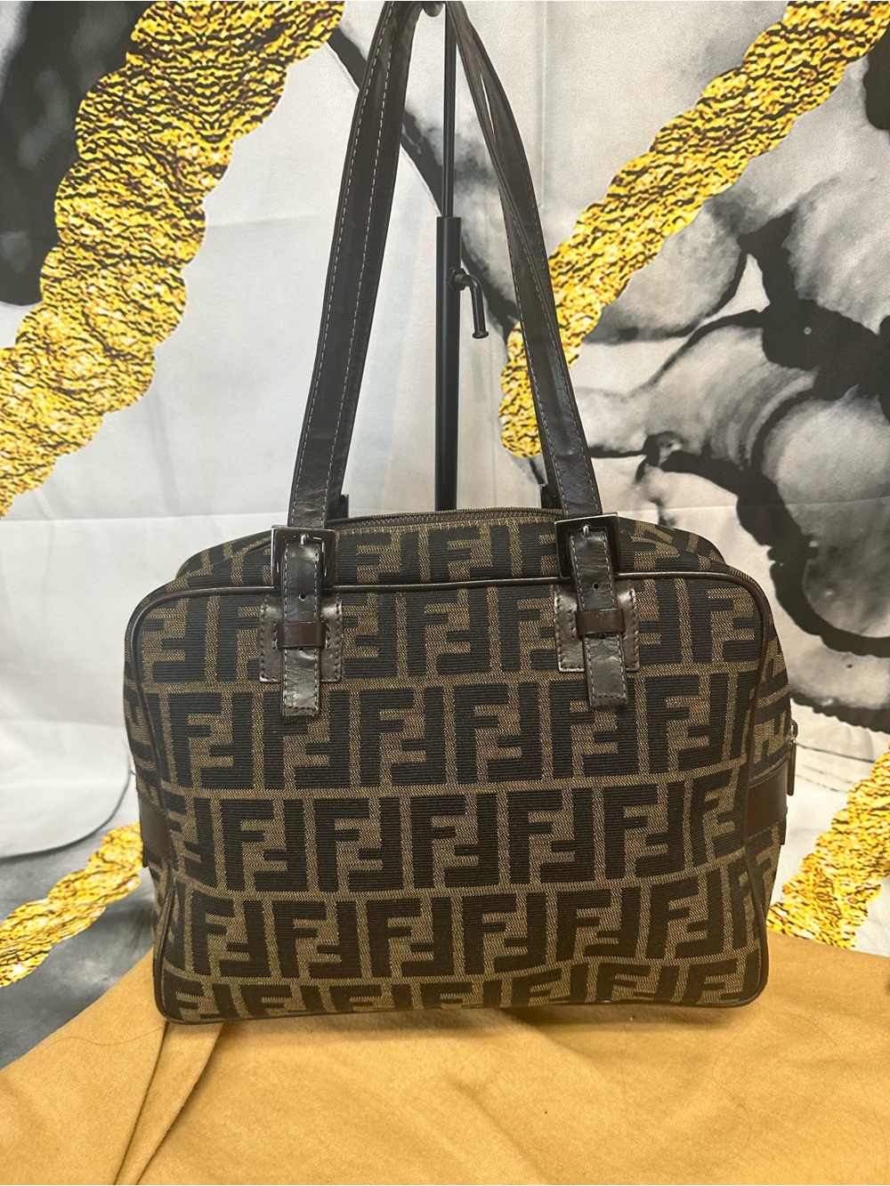 Fendi Zucca Canvas Logo Shoulder Bag - Brown/Black